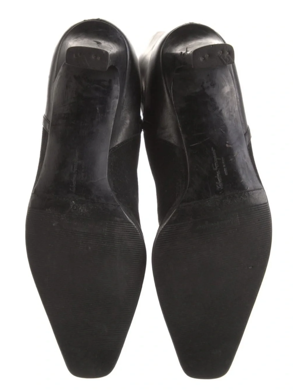 FARRAGAMO Black Knee-High Leather & Suede Heel Boots 8.5